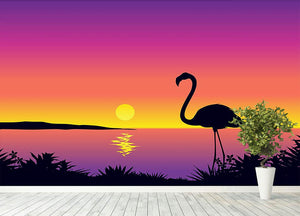 Beautiful coastline view with flamingo Wall Mural Wallpaper - Canvas Art Rocks - 4