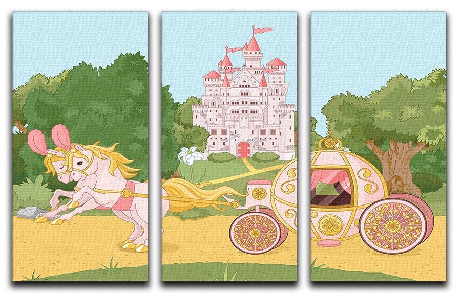 Beautiful fairytale pink carriage and castle 3 Split Panel Canvas Print - Canvas Art Rocks - 1