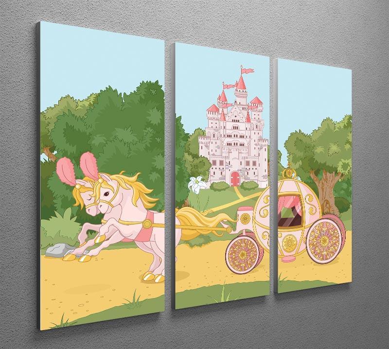 Beautiful fairytale pink carriage and castle 3 Split Panel Canvas Print - Canvas Art Rocks - 2