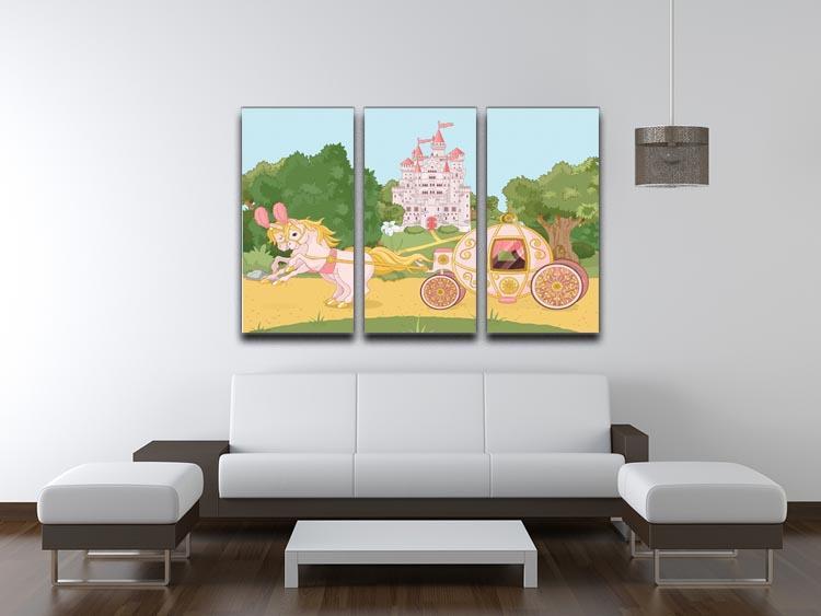 Beautiful fairytale pink carriage and castle 3 Split Panel Canvas Print - Canvas Art Rocks - 3