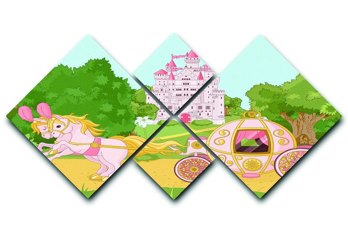 Beautiful fairytale pink carriage and castle 4 Square Multi Panel Canvas  - Canvas Art Rocks - 1