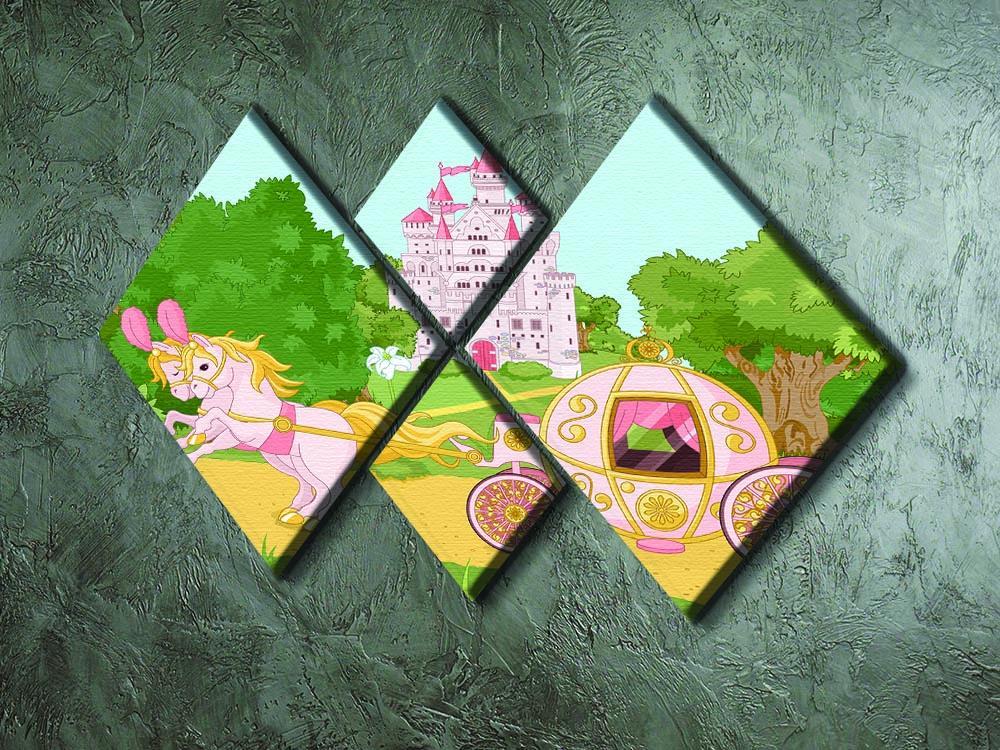 Beautiful fairytale pink carriage and castle 4 Square Multi Panel Canvas - Canvas Art Rocks - 2