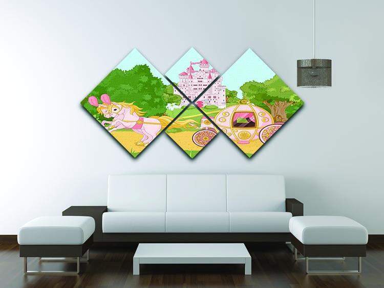 Beautiful fairytale pink carriage and castle 4 Square Multi Panel Canvas - Canvas Art Rocks - 3
