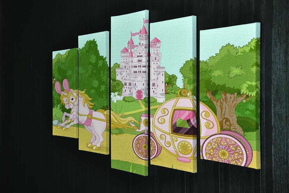 Beautiful fairytale pink carriage and castle 5 Split Panel Canvas - Canvas Art Rocks - 2