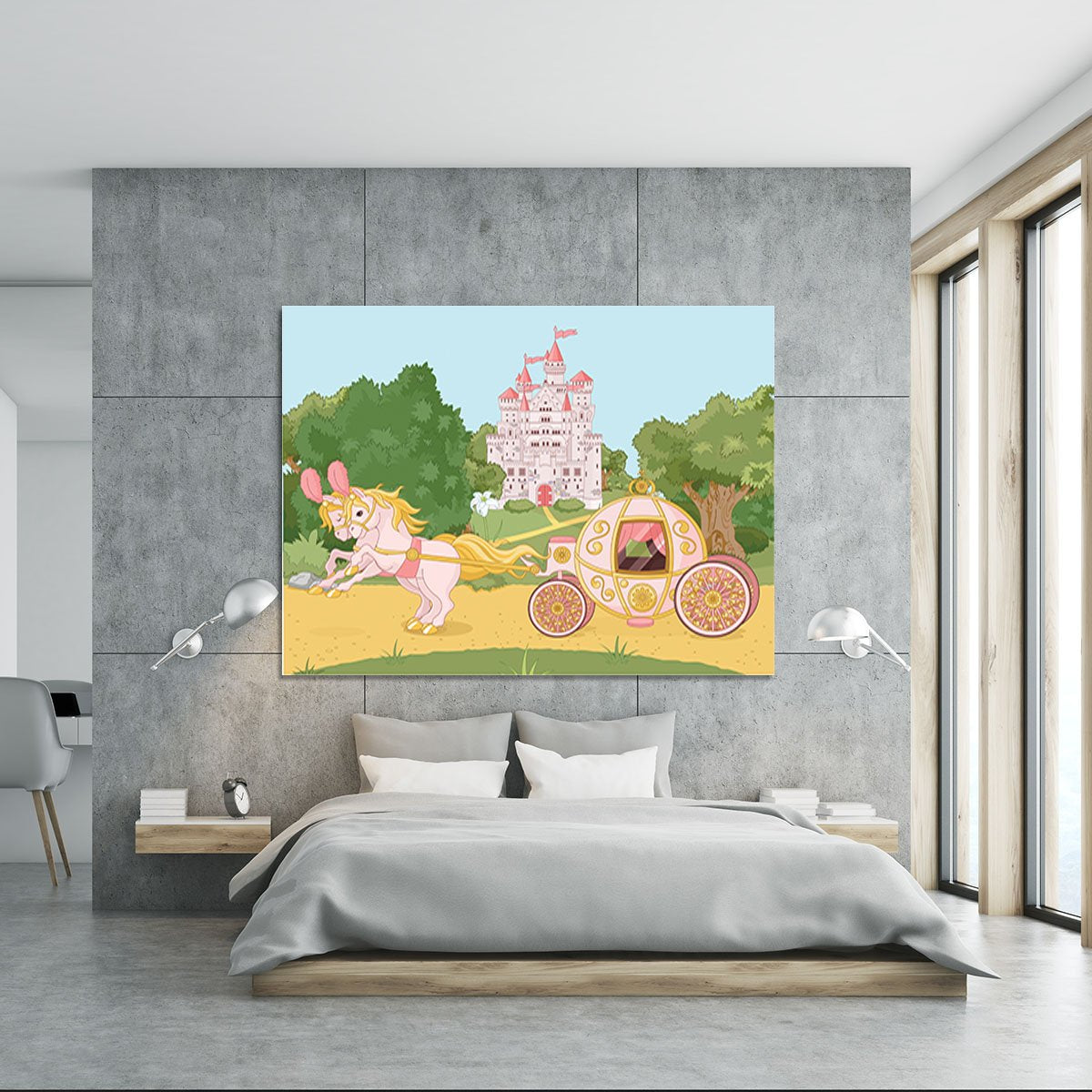 Beautiful fairytale pink carriage and castle Canvas Print or Poster