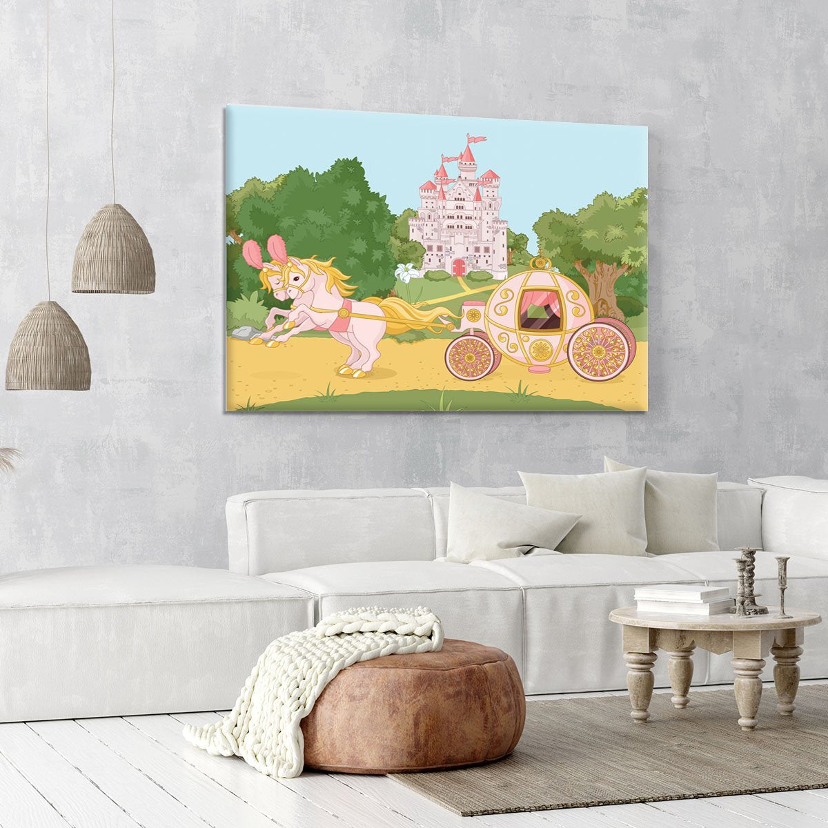 Beautiful fairytale pink carriage and castle Canvas Print or Poster