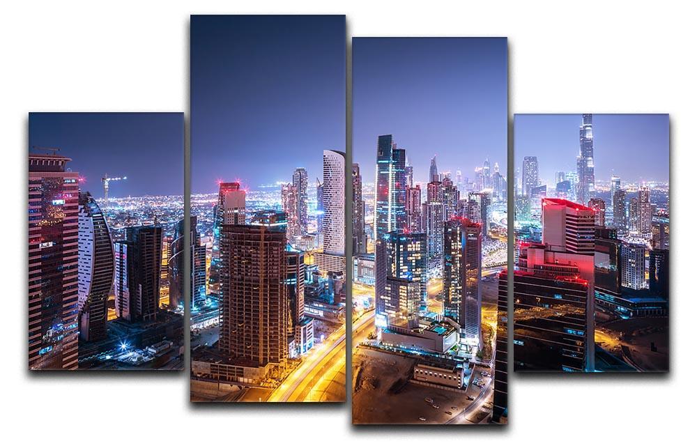 Beautiful night cityscape of Dubai 4 Split Panel Canvas  - Canvas Art Rocks - 1