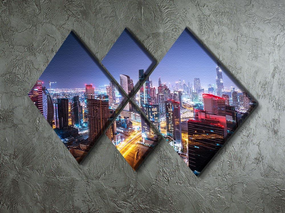 Beautiful night cityscape of Dubai 4 Square Multi Panel Canvas  - Canvas Art Rocks - 2
