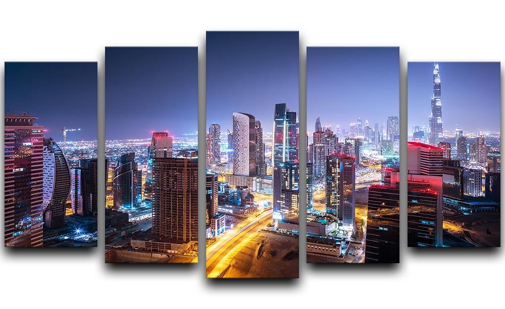Beautiful night cityscape of Dubai 5 Split Panel Canvas  - Canvas Art Rocks - 1