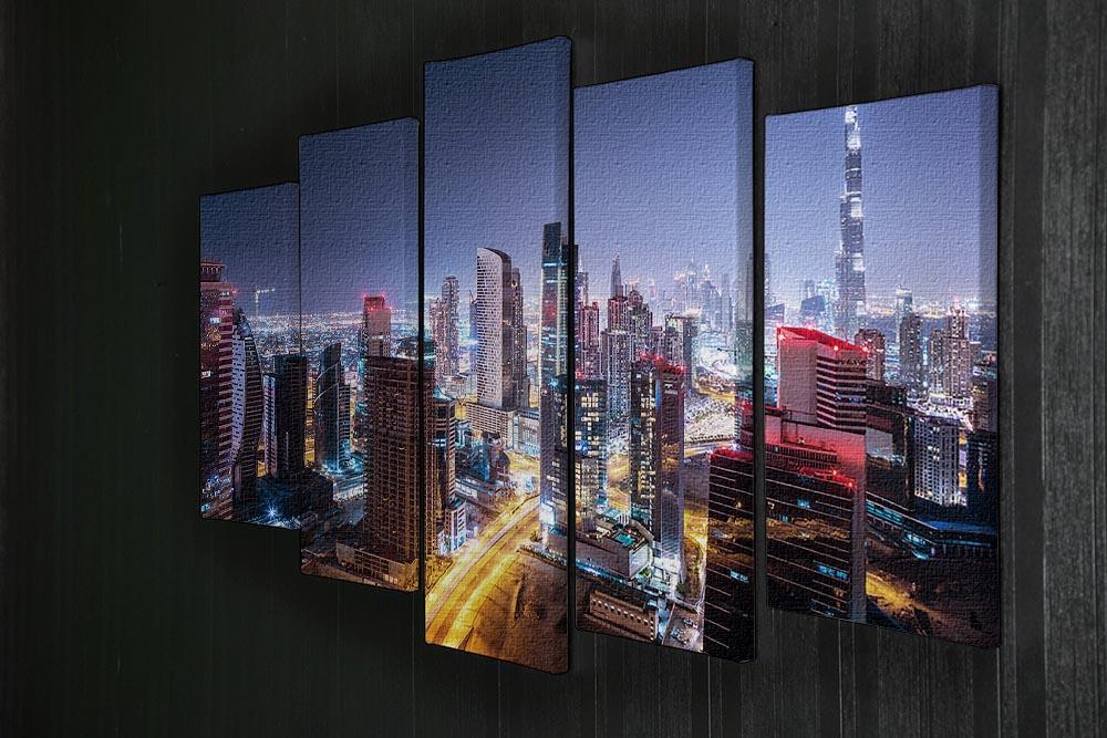 Beautiful night cityscape of Dubai 5 Split Panel Canvas  - Canvas Art Rocks - 2