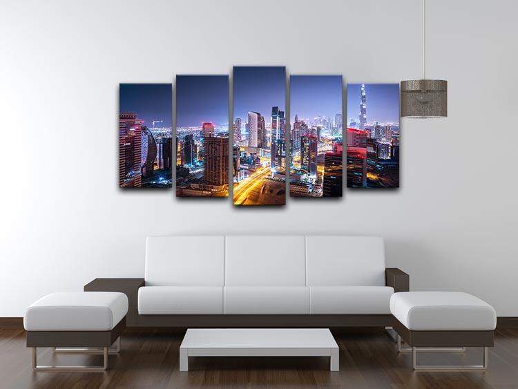 Beautiful night cityscape of Dubai 5 Split Panel Canvas  - Canvas Art Rocks - 3