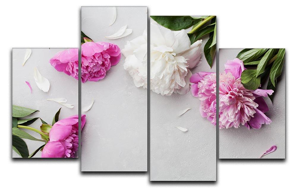 Beautiful pink and white peony flowers 4 Split Panel Canvas  - Canvas Art Rocks - 1