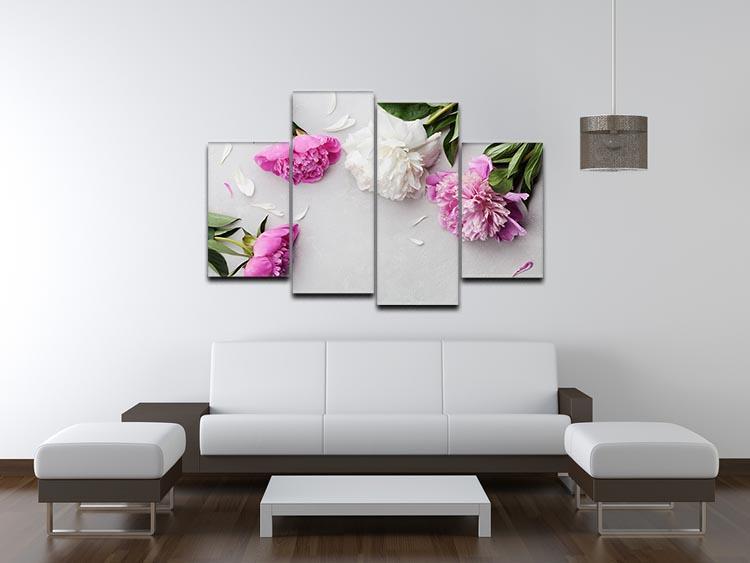 Beautiful pink and white peony flowers 4 Split Panel Canvas  - Canvas Art Rocks - 3