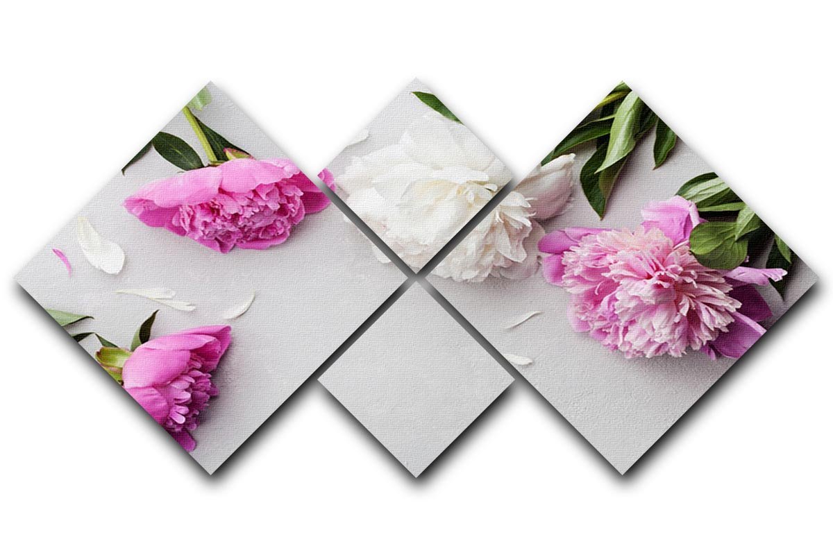 Beautiful pink and white peony flowers 4 Square Multi Panel Canvas  - Canvas Art Rocks - 1
