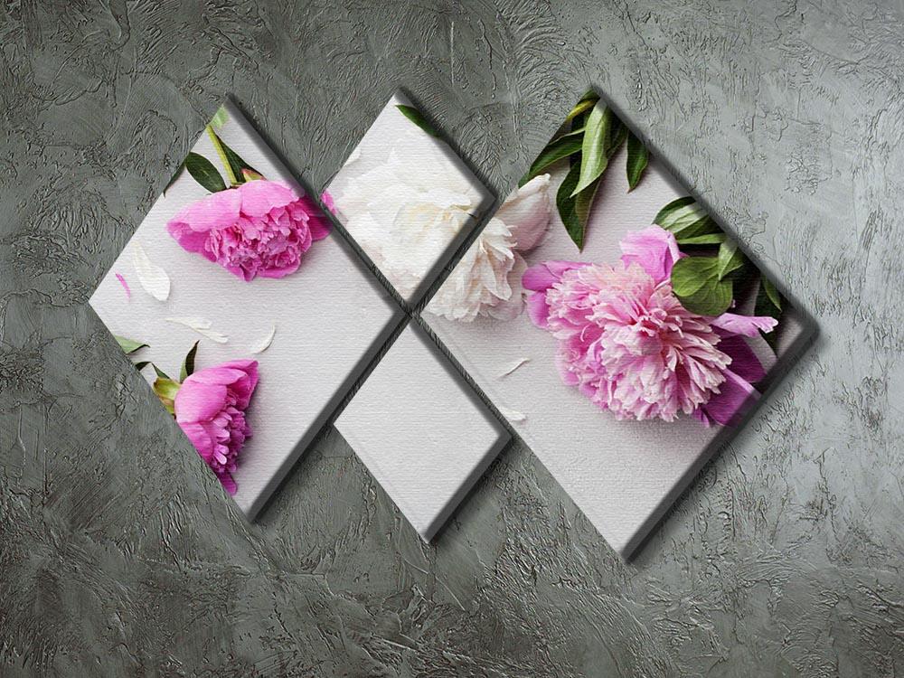 Beautiful pink and white peony flowers 4 Square Multi Panel Canvas  - Canvas Art Rocks - 2