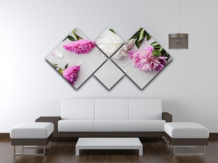 Beautiful pink and white peony flowers 4 Square Multi Panel Canvas  - Canvas Art Rocks - 3