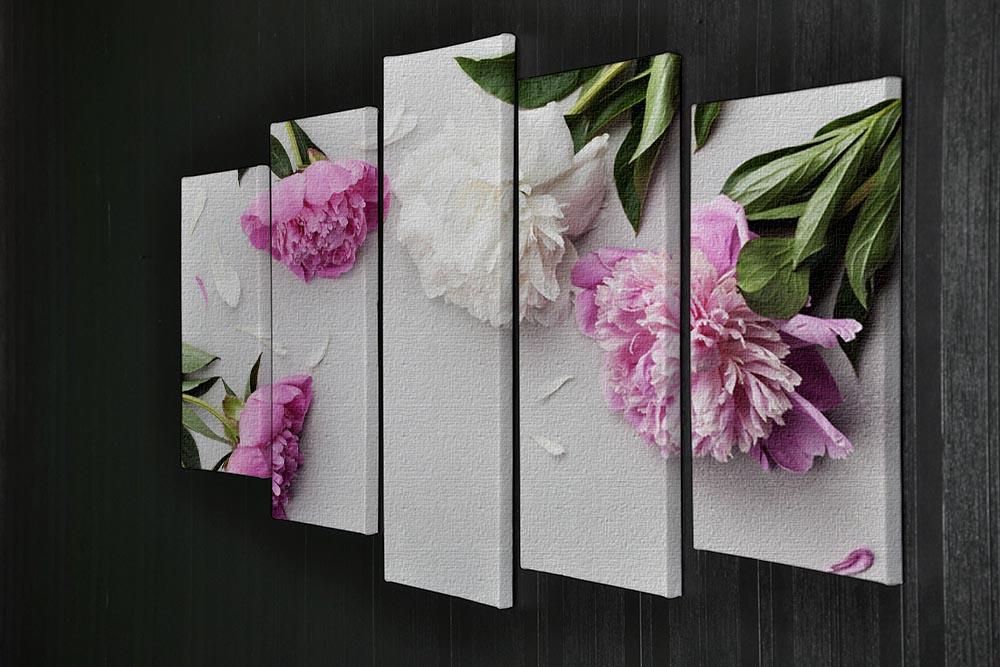 Beautiful pink and white peony flowers 5 Split Panel Canvas  - Canvas Art Rocks - 2