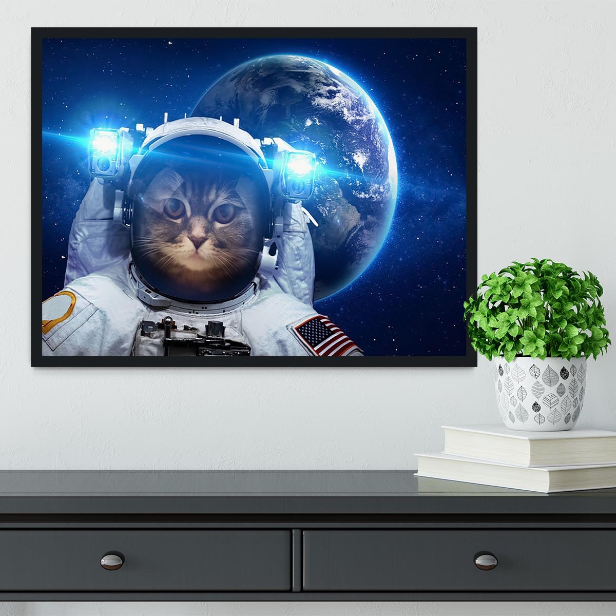 Beautiful tabby cat in outer space Framed Print - Canvas Art Rocks - 2