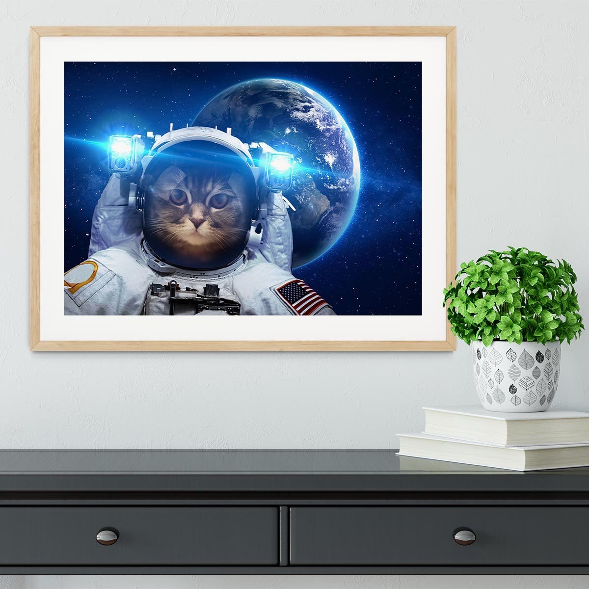 Beautiful tabby cat in outer space Framed Print - Canvas Art Rocks - 3