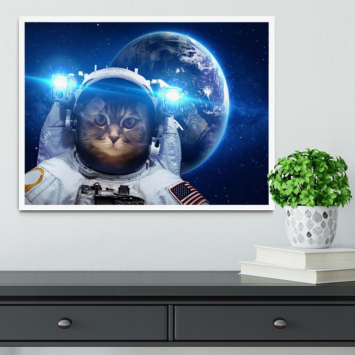 Beautiful tabby cat in outer space Framed Print - Canvas Art Rocks -6