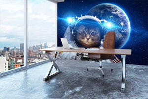 Beautiful tabby cat in outer space Wall Mural Wallpaper - Canvas Art Rocks - 3