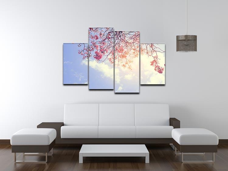 Beautiful tree pink flower in spring 4 Split Panel Canvas  - Canvas Art Rocks - 3
