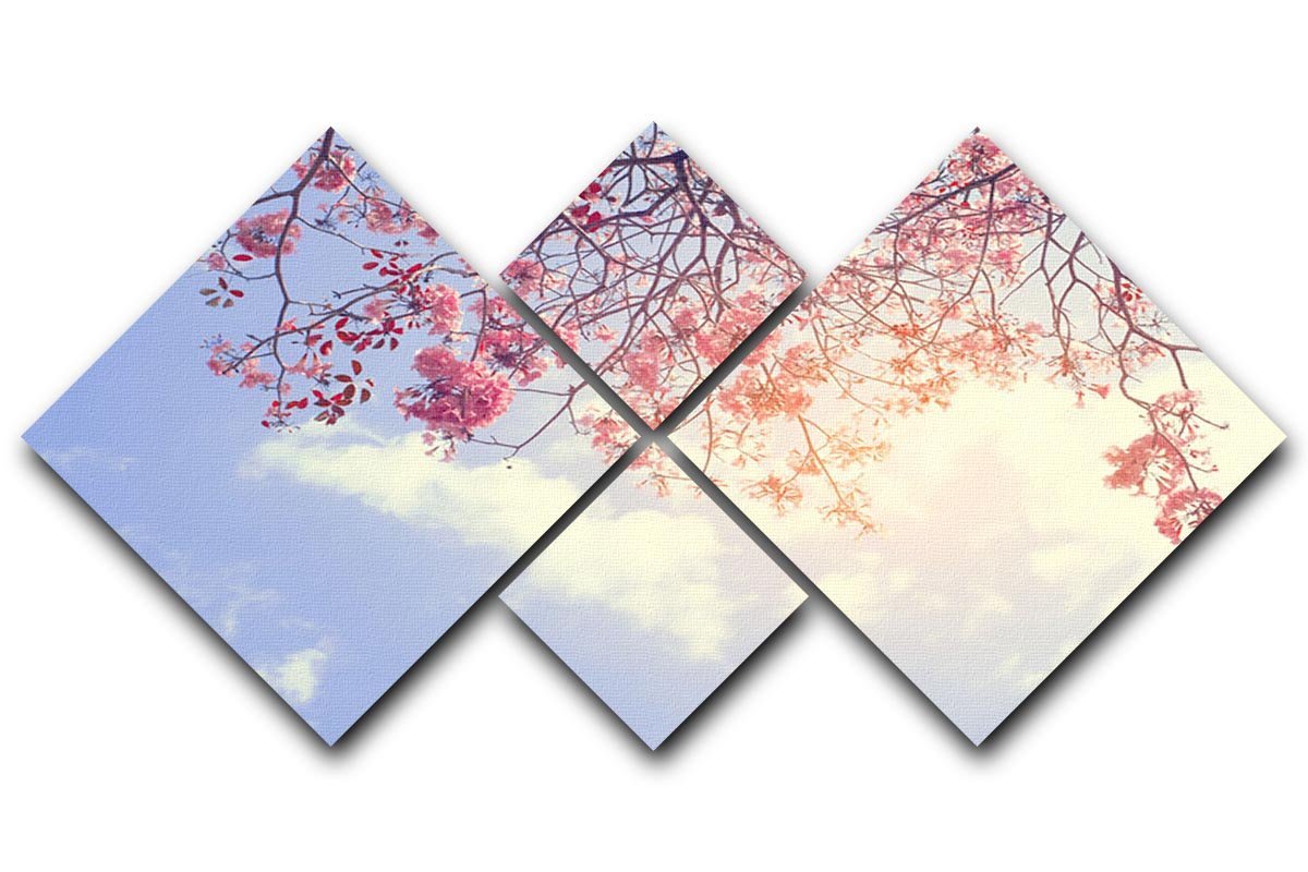 Beautiful tree pink flower in spring 4 Square Multi Panel Canvas  - Canvas Art Rocks - 1