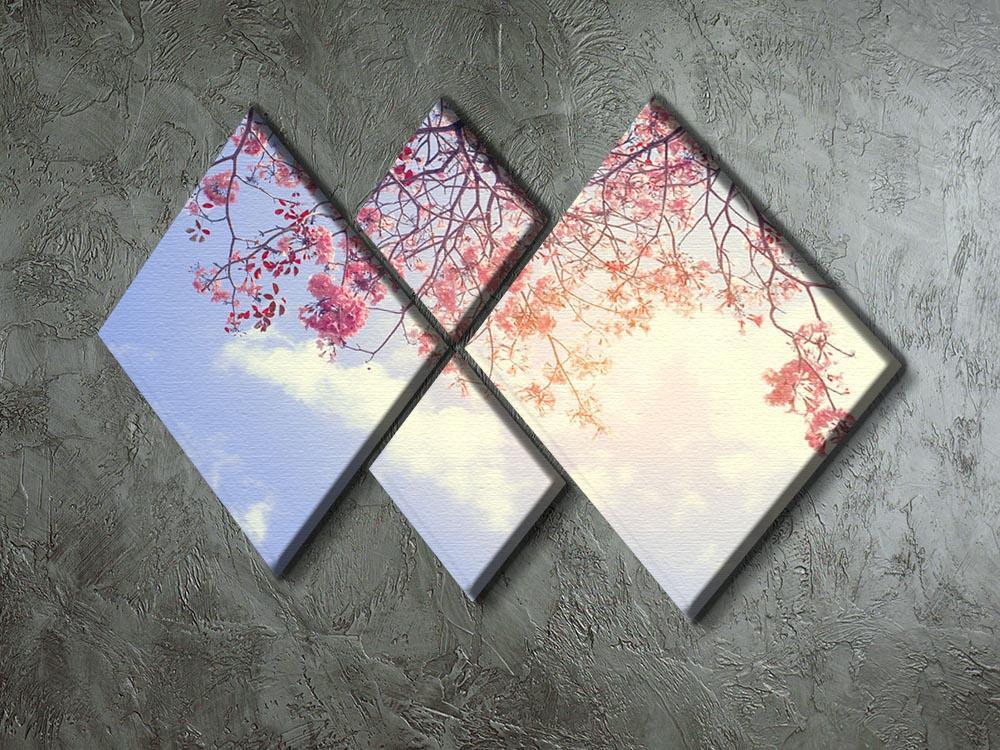 Beautiful tree pink flower in spring 4 Square Multi Panel Canvas  - Canvas Art Rocks - 2