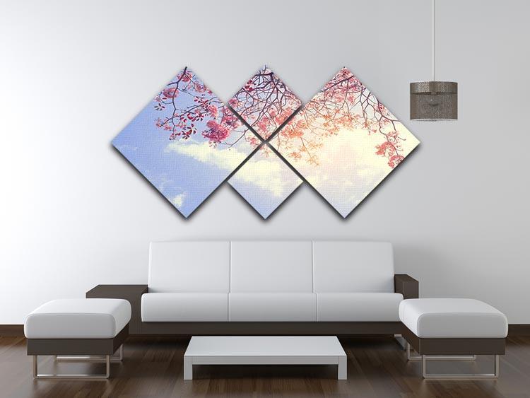 Beautiful tree pink flower in spring 4 Square Multi Panel Canvas  - Canvas Art Rocks - 3
