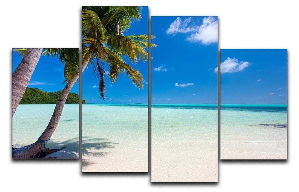 Beautiful tropical beach with palm trees 4 Split Panel Canvas - Canvas Art Rocks - 1