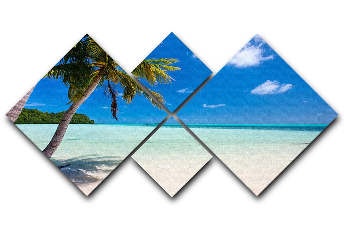 Beautiful tropical beach with palm trees 4 Square Multi Panel Canvas - Canvas Art Rocks - 1