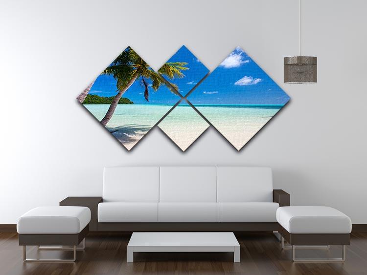 Beautiful tropical beach with palm trees 4 Square Multi Panel Canvas - Canvas Art Rocks - 3