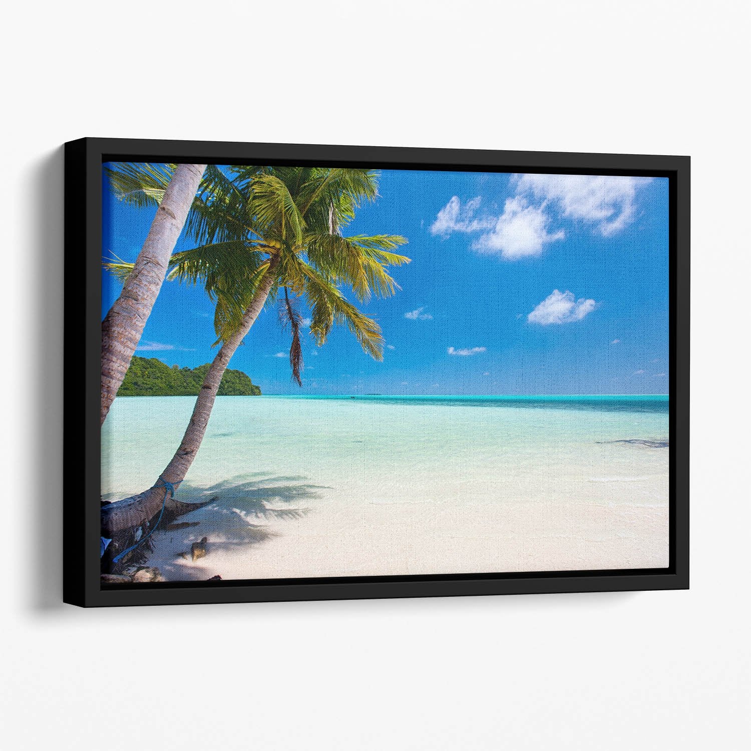 Beautiful tropical beach with palm trees Floating Framed Canvas