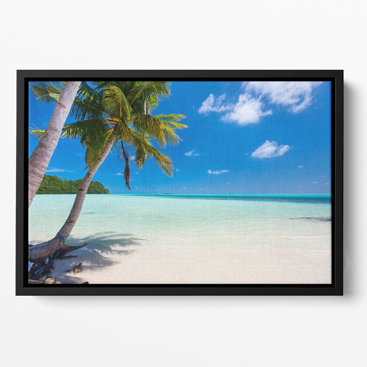 Beautiful tropical beach with palm trees Floating Framed Canvas