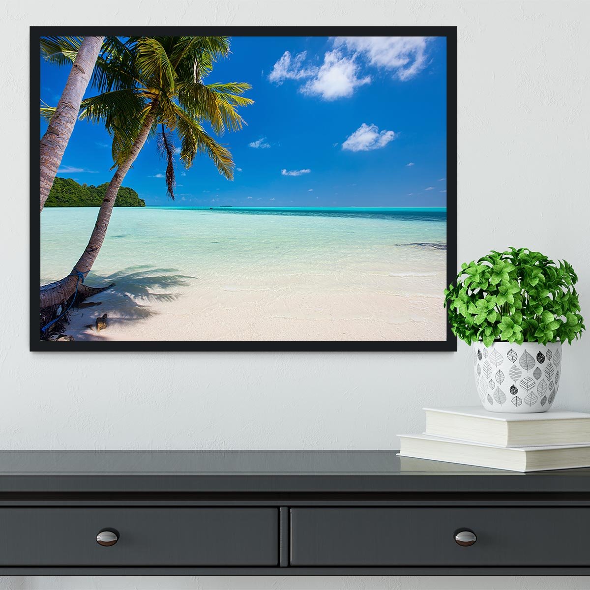 Beautiful tropical beach with palm trees Framed Print - Canvas Art Rocks - 2