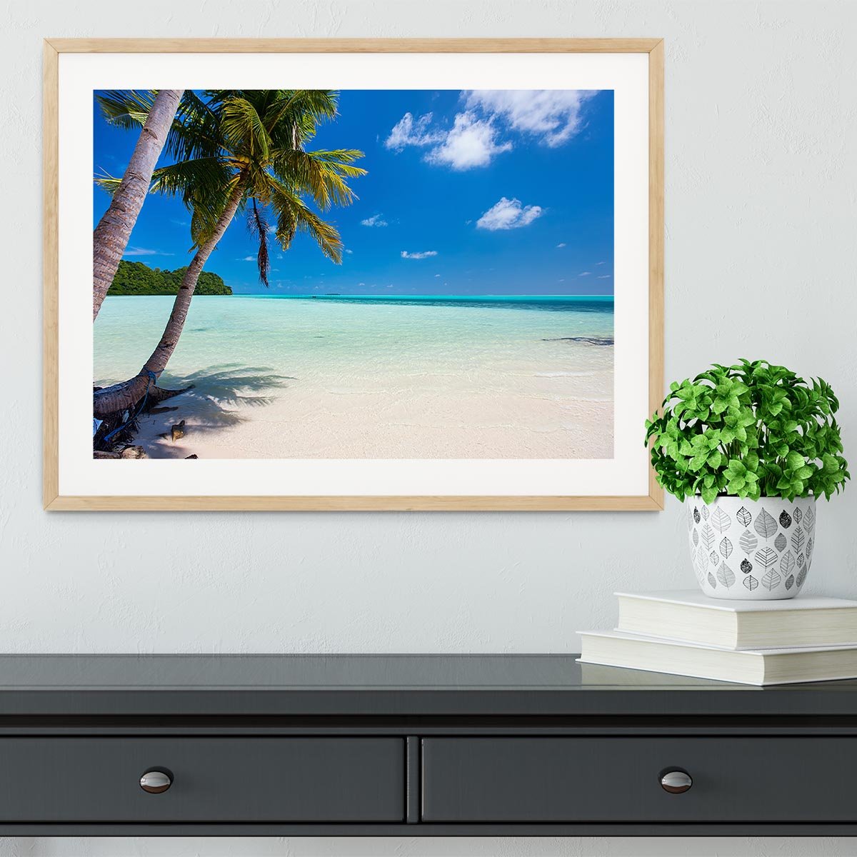 Beautiful tropical beach with palm trees Framed Print - Canvas Art Rocks - 3