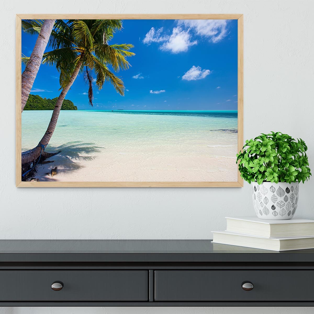 Beautiful tropical beach with palm trees Framed Print - Canvas Art Rocks - 4