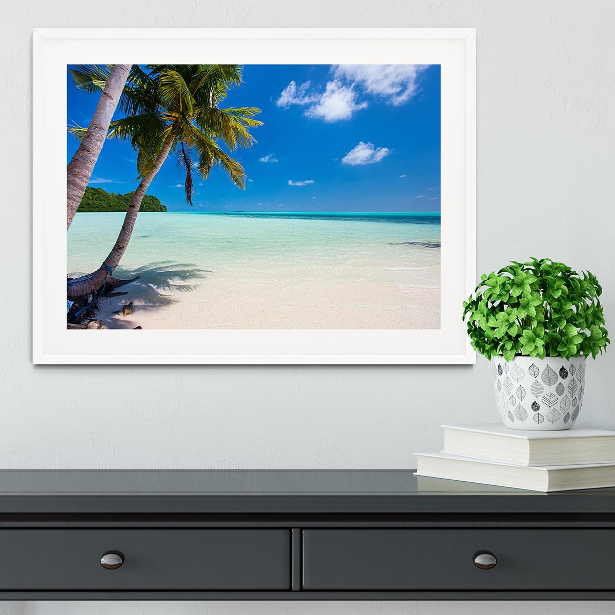 Beautiful tropical beach with palm trees Framed Print - Canvas Art Rocks - 5