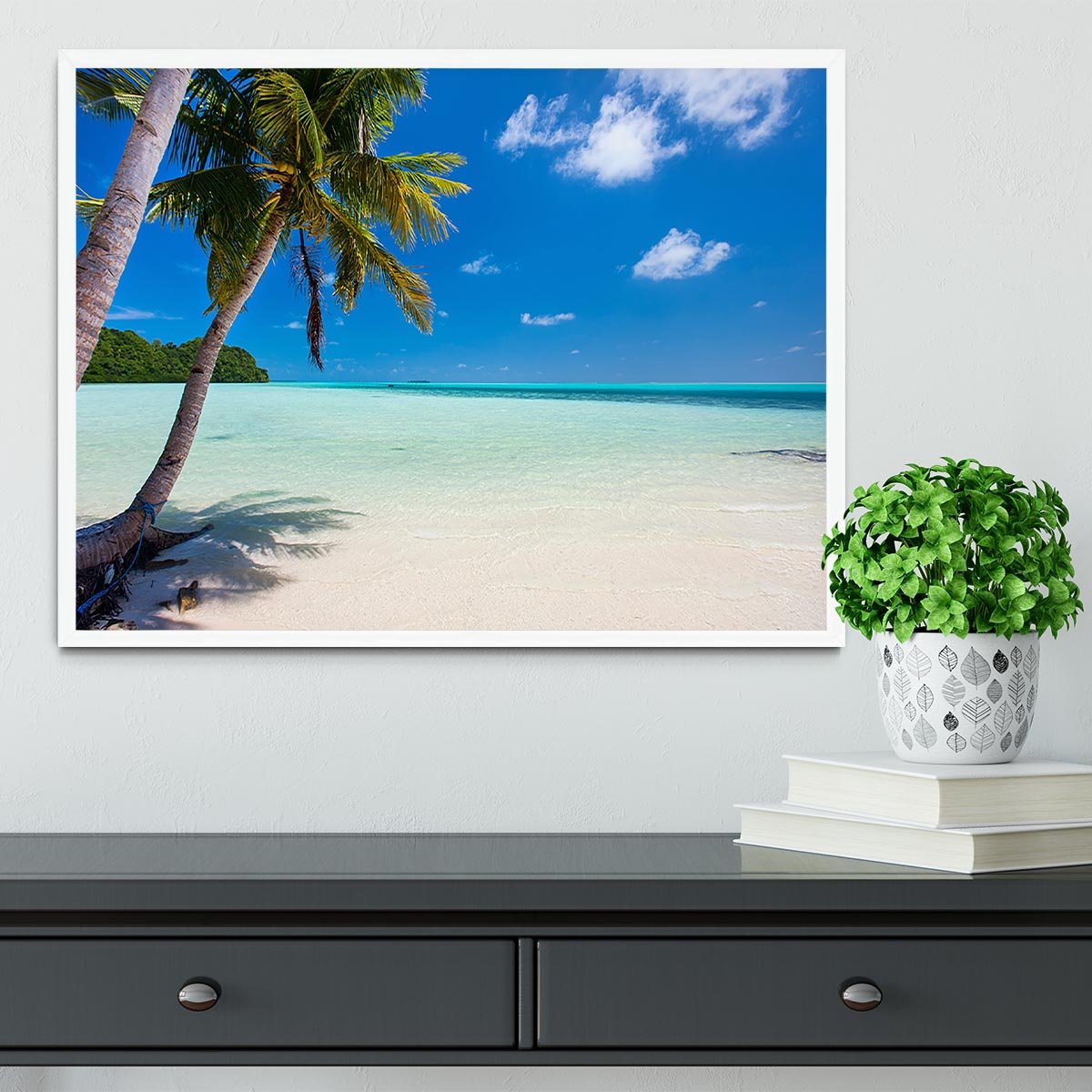 Beautiful tropical beach with palm trees Framed Print - Canvas Art Rocks -6