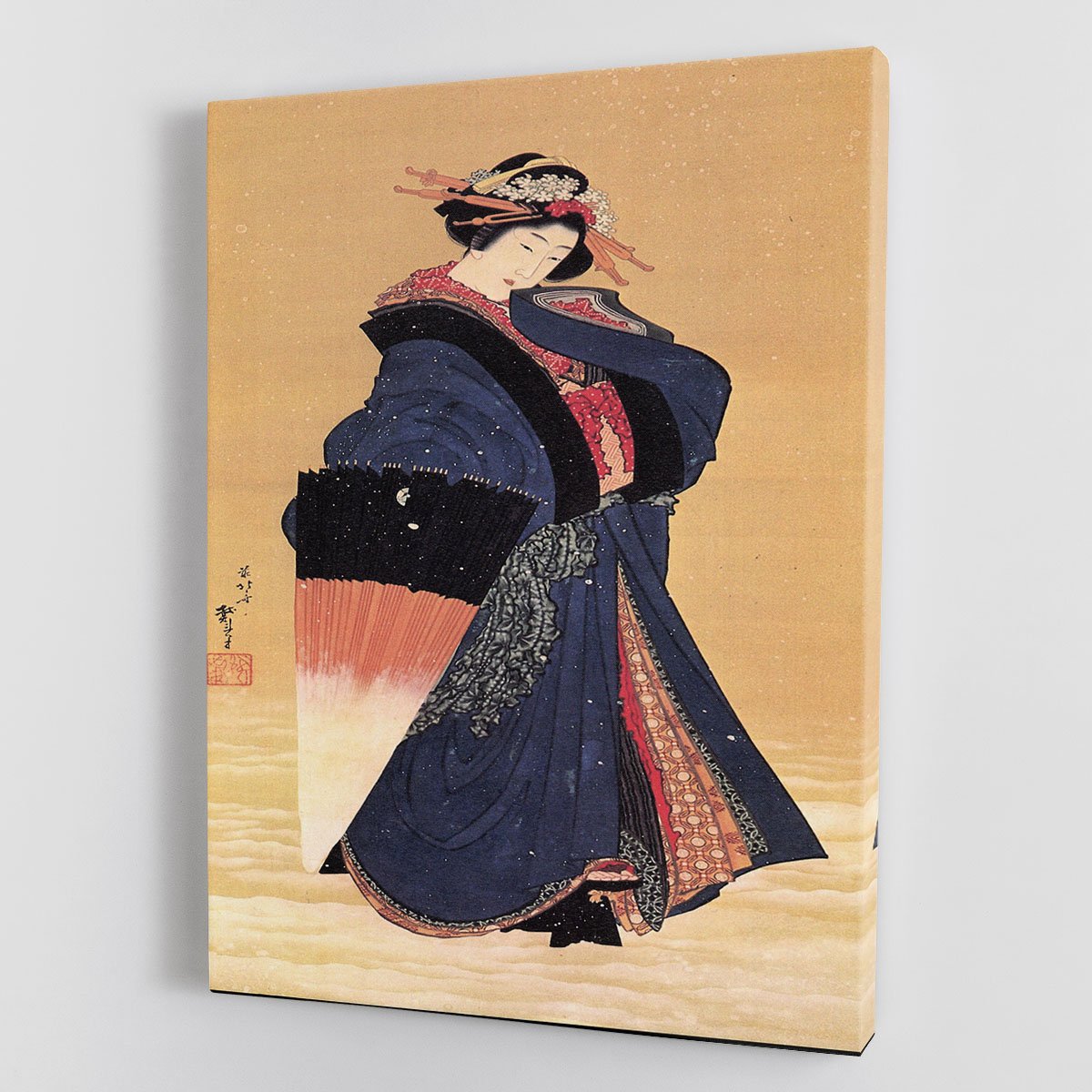 Beauty with umbrella in the snow by Hokusai Canvas Print or Poster
