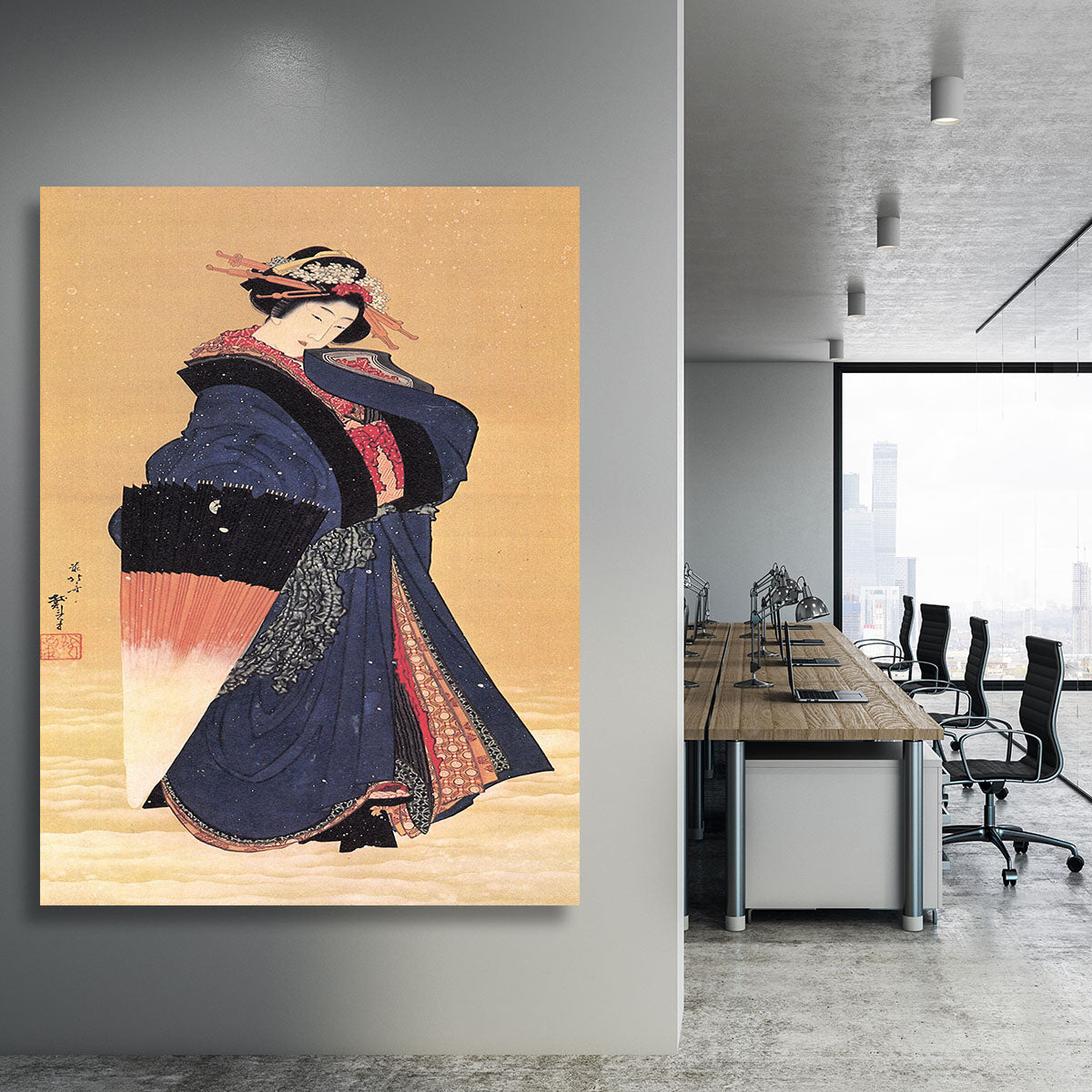 Beauty with umbrella in the snow by Hokusai Canvas Print or Poster - Canvas Art Rocks - 3