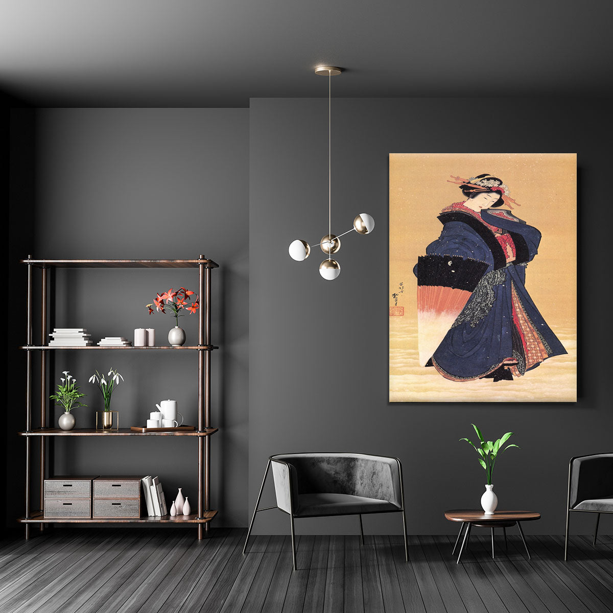 Beauty with umbrella in the snow by Hokusai Canvas Print or Poster - Canvas Art Rocks - 5