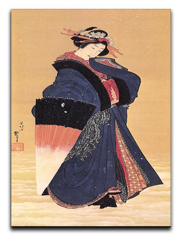 Beauty with umbrella in the snow by Hokusai Canvas Print or Poster  - Canvas Art Rocks - 1