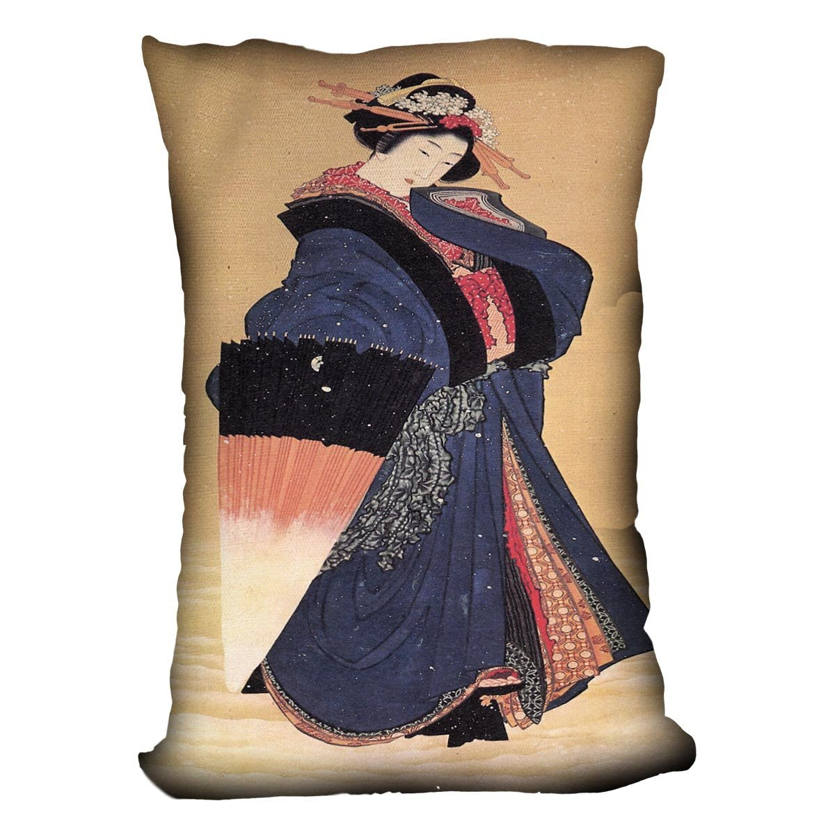 Beauty with umbrella in the snow by Hokusai Throw Pillow