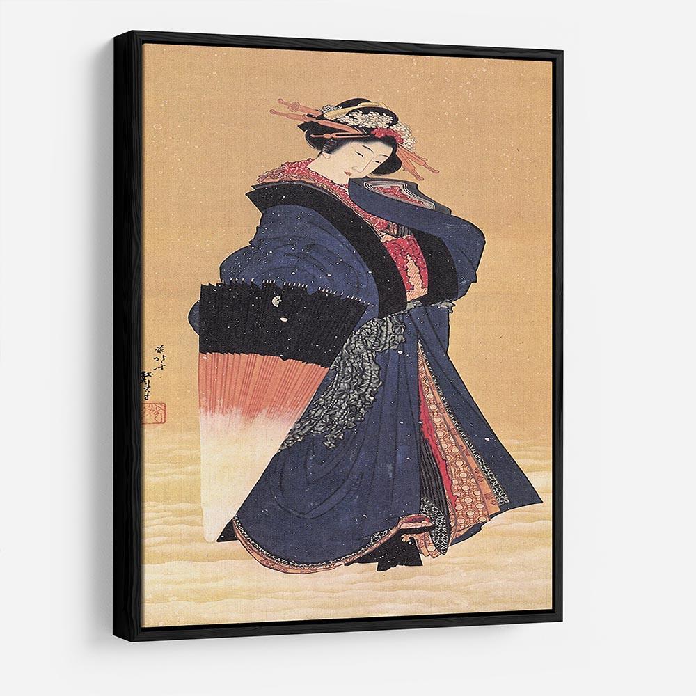 Beauty with umbrella in the snow by Hokusai HD Metal Print