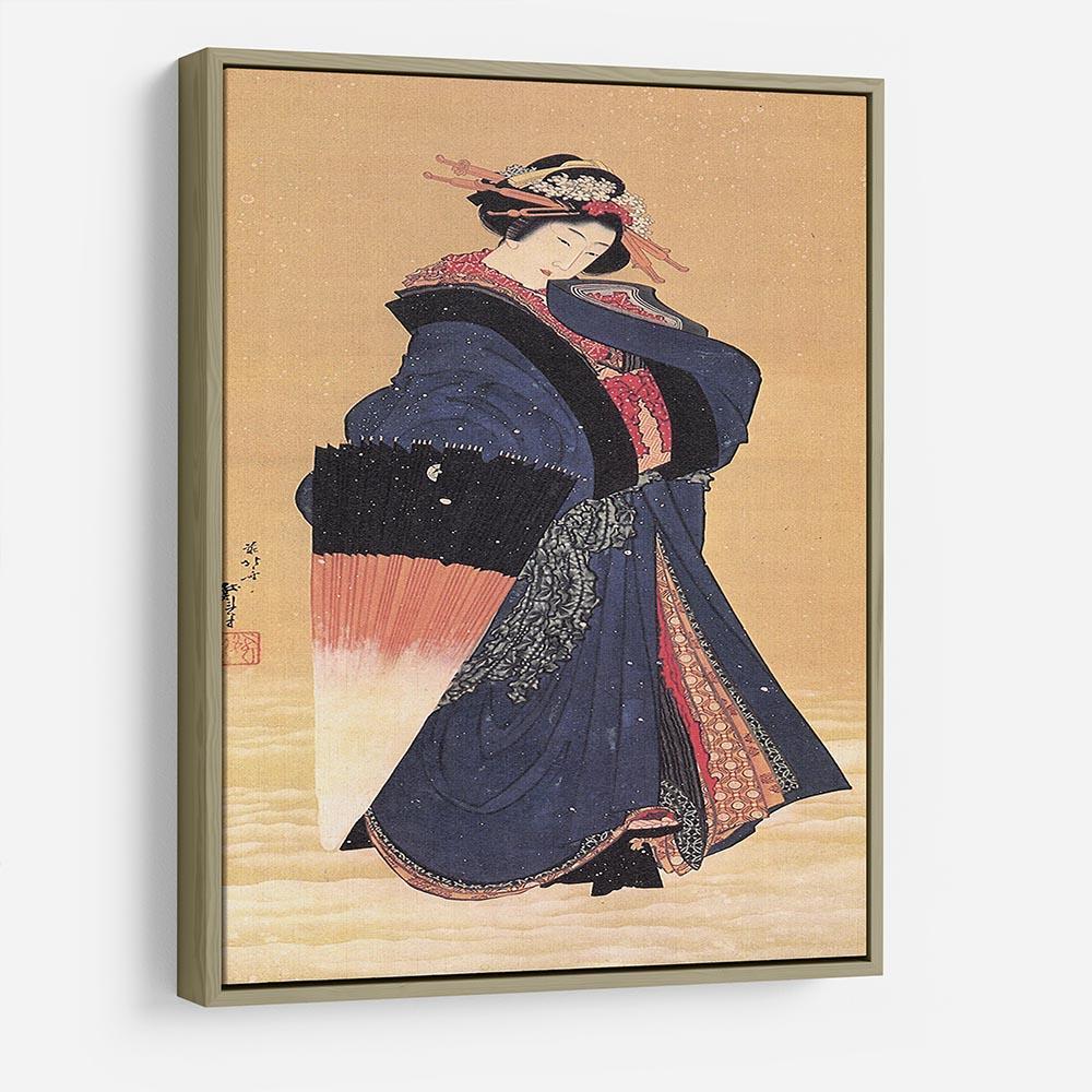 Beauty with umbrella in the snow by Hokusai HD Metal Print