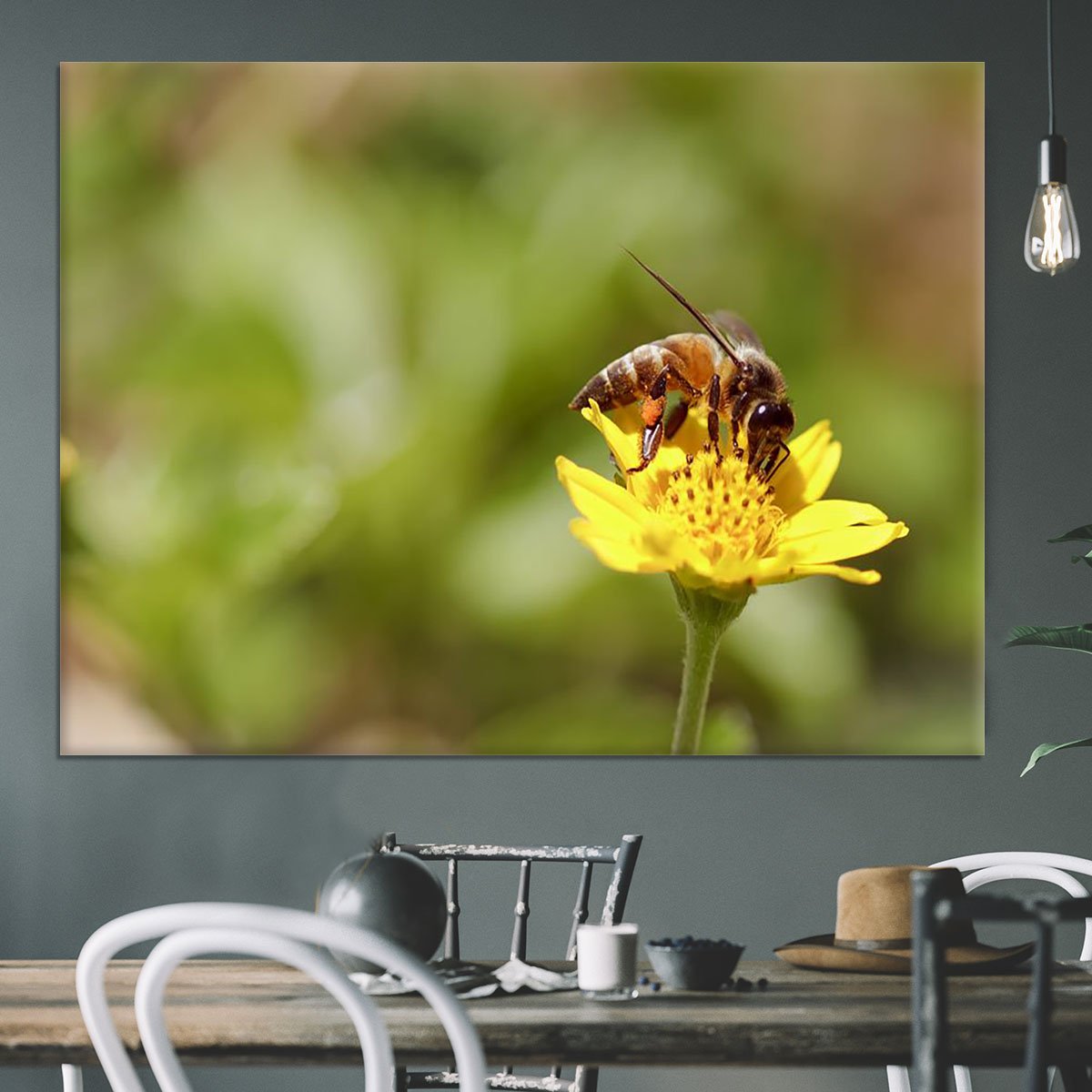 Bee and small sunflower Canvas Print or Poster