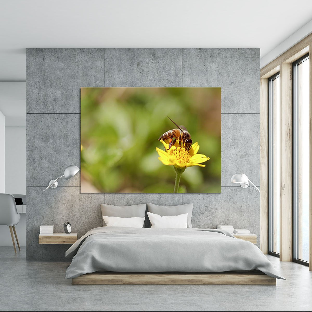 Bee and small sunflower Canvas Print or Poster