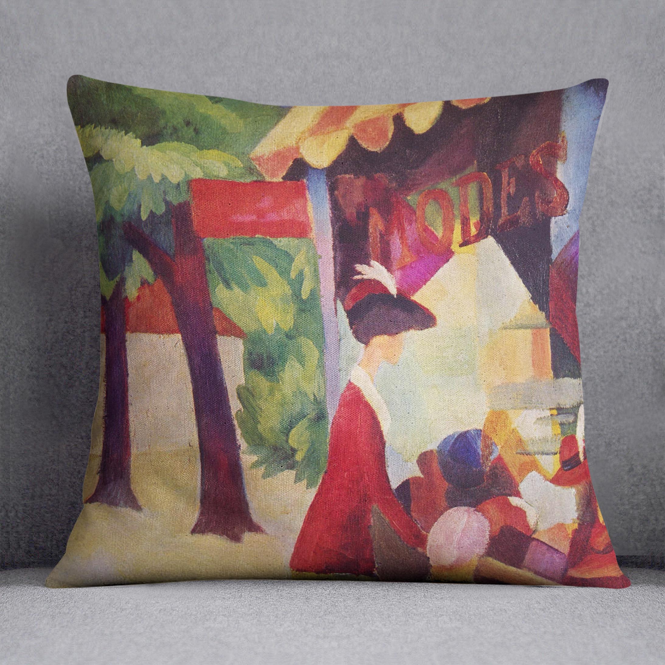 Before Hutladen woman with a red jacket and child by Macke Cushion - Canvas Art Rocks - 1
