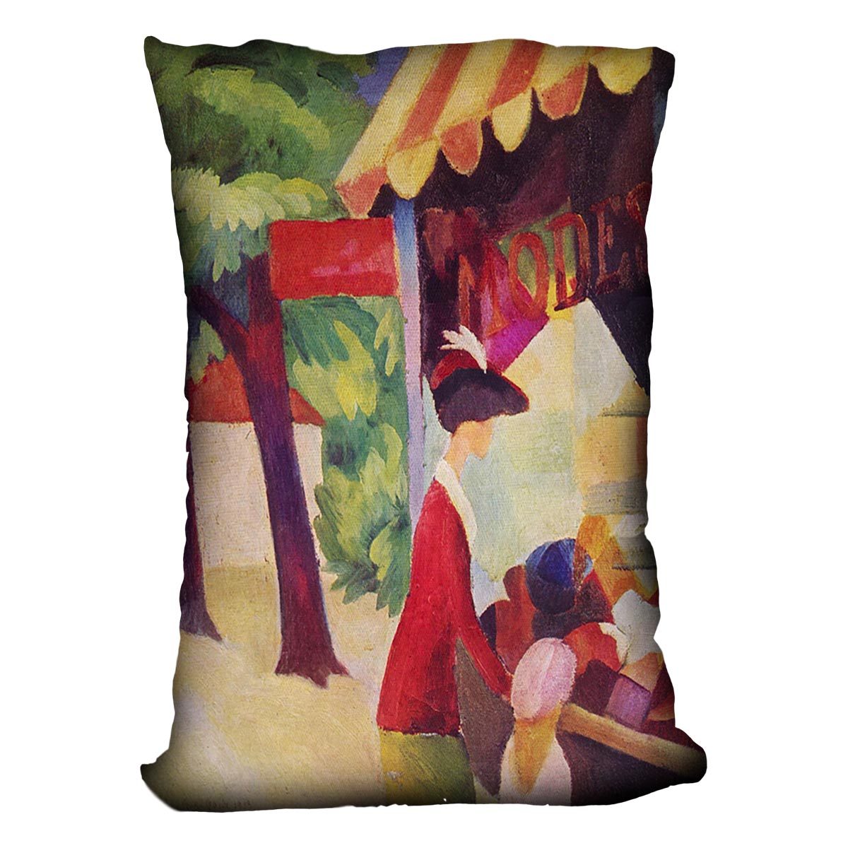 Before Hutladen woman with a red jacket and child by Macke Cushion - Canvas Art Rocks - 4